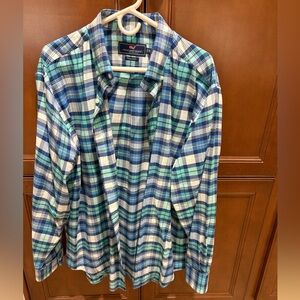 Vineyard Vines Blue and Green Plaid Button-Up Shirt